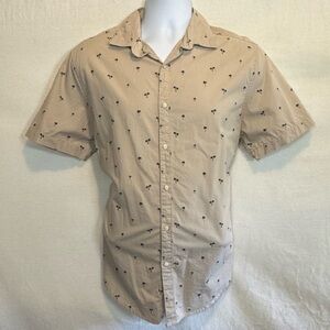 A-2 Men’s Cactus Man Cream & Black Short Sleeve Button Down Shirt Size L‎
